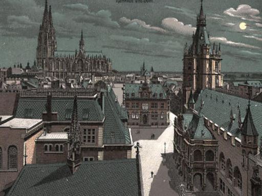 KÖLN RATHAUS BEI NACHT 1900 LITHO
