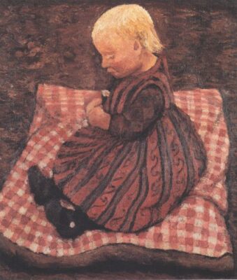 Paula Modersohn Becker - Kind auf rotgewrfeltem Kissen - (MeisterDrucke-29699)
