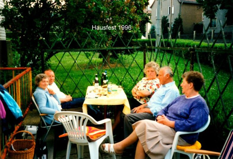 Hausfest 27.05.1995 -  Heinzmanns, Hanna & Christoph Schmidt,  Gundel Poerschke