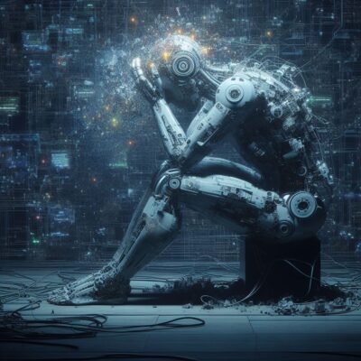 ein roboter überwältigt von depression, digital art 4