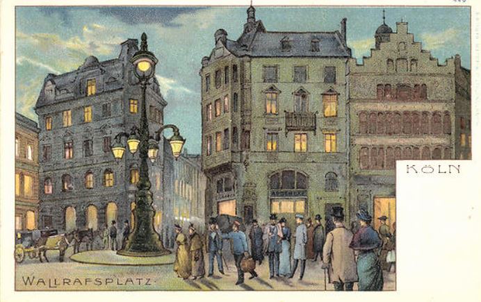 KÖLN WALLRAFSPLATZ AM ABEND LITHO 1899