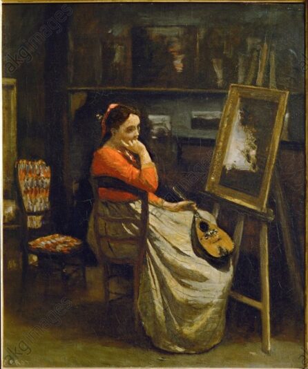 C.Corot, Das Atelier des Künstlers - Corot / Woman with Mandolin in Studio - Corot/L'atelier de Corot. Jeune femme...