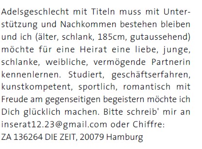 Adel braucht Nachkommen