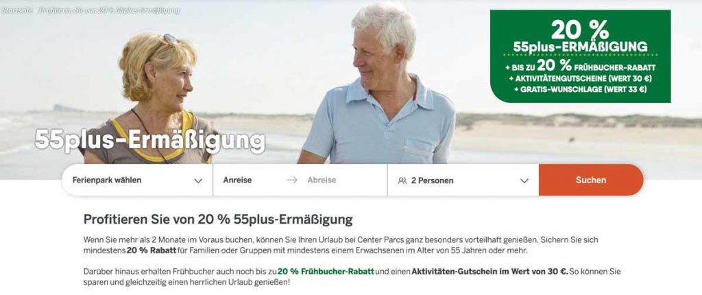 20 Prozent Ermäßigung für Senioren in Center Parks