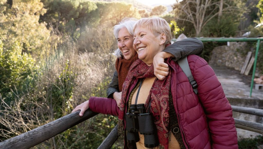 Zwei Seniorinnen beim Wandern