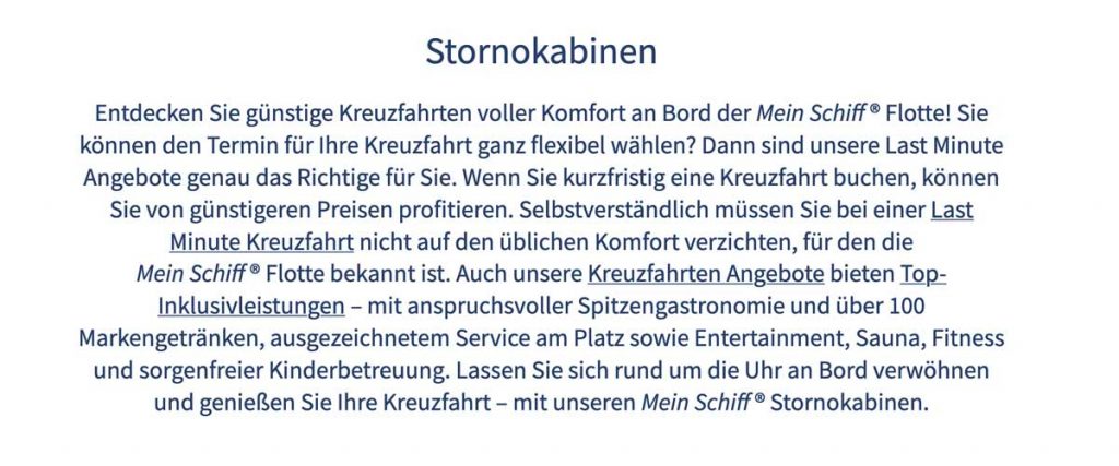 MeinSchiff Stornokabinen Erläuterung