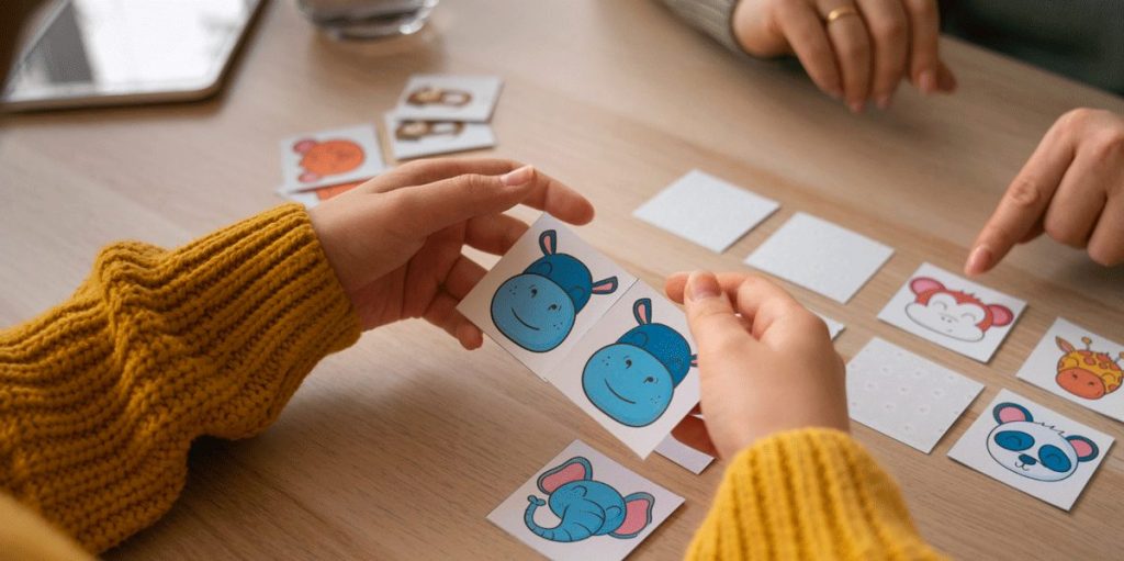 Enkel spielt Memory mit Oma