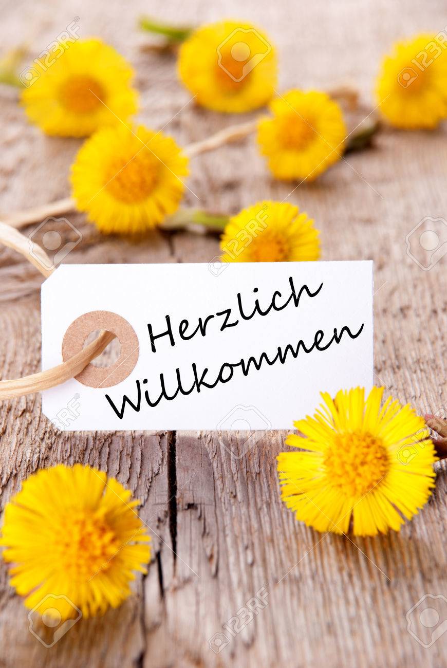 Yellow Flowers with Herzlich Willkommen